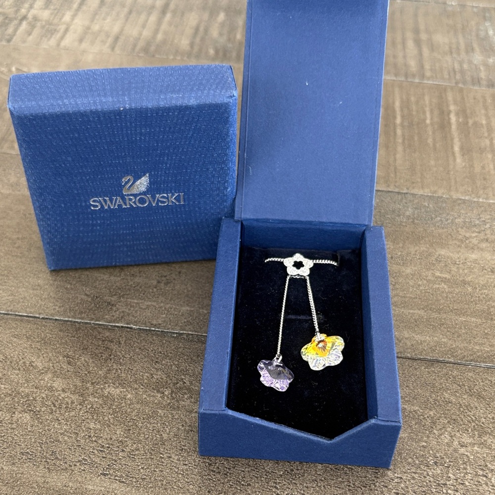 Swarovski Purple and Yellow Floral Drop Necklace